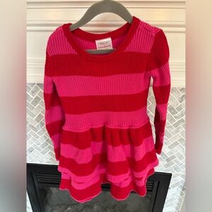 Hanna Andersson Pink and Red Striped Ribbed Peplum Dress